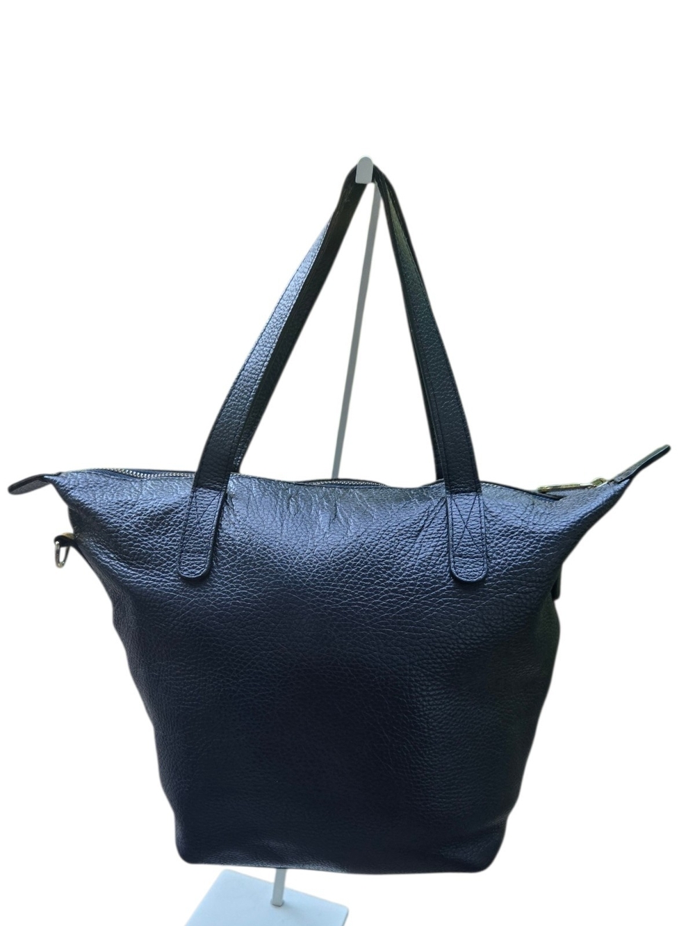 Cuyana Small Easy Zipper Tote Navy Pebbled Leather Zip Top Gold Hardware
